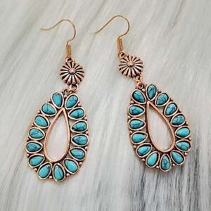 TURQUOISE SANTA FE STYLE WATER DROP EARRINGS